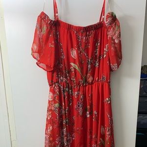 Red floral print dress